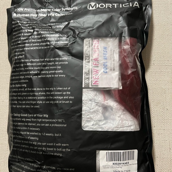 MORTICIA Long Curly Wavy Red Hair Cosplay Halloween Costume Wig W/ Mesh - Picture 9 of 10